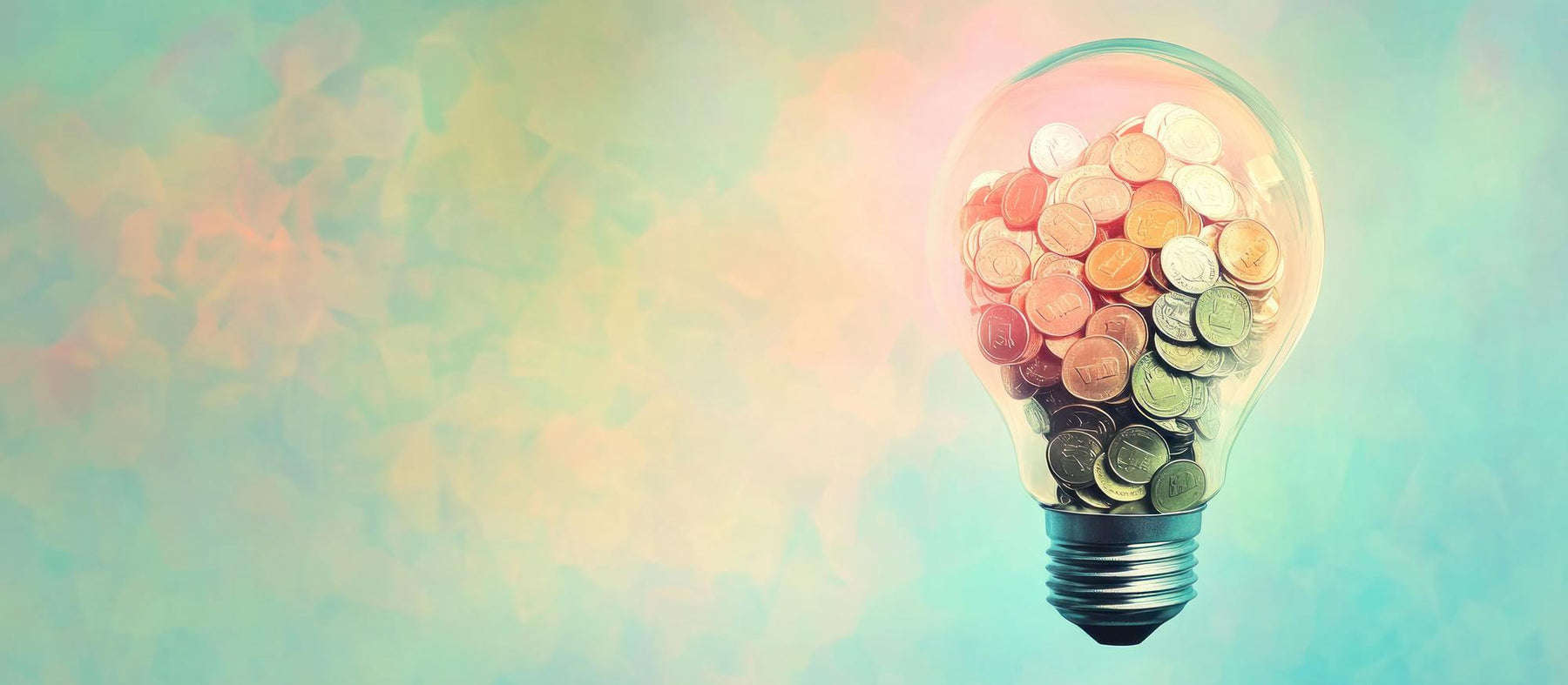 Glühbirne mit Geldmünzen gefüllt