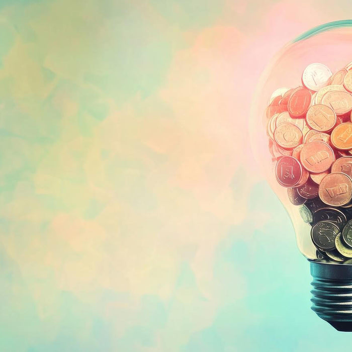 Glühbirne mit Geldmünzen gefüllt