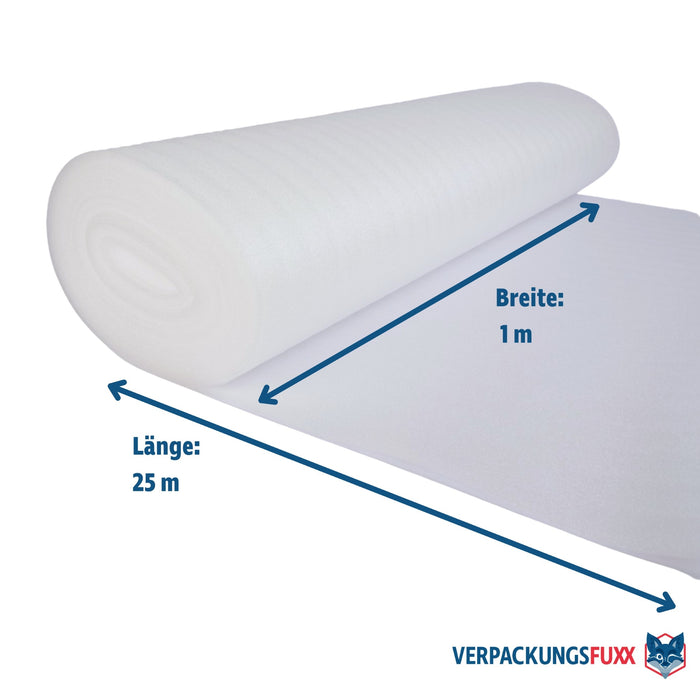 Verpackungsschaum 2 mm PE Schaumfolie 1x 25 m weiß