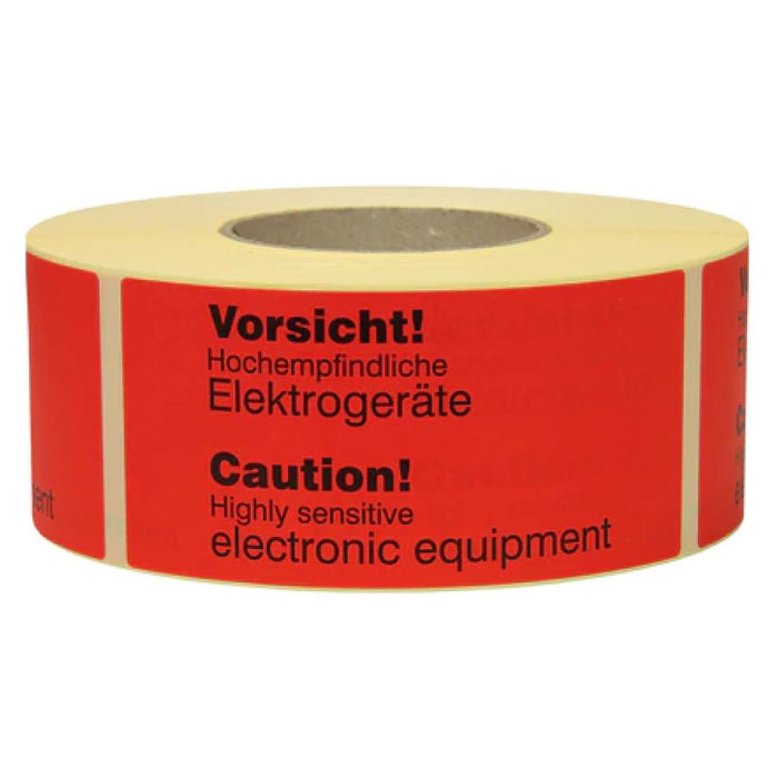 Warn- und Hinweisetiketten, 145x70mm, aus Papier, rot, mit Aufdruck 2-sprachig