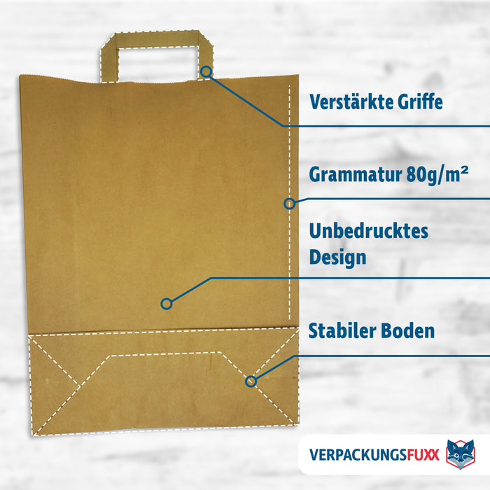 Papiertragetaschen 32 x 12 x 41 cm braun 250 Stk. von VERPACKUNGSFUXX