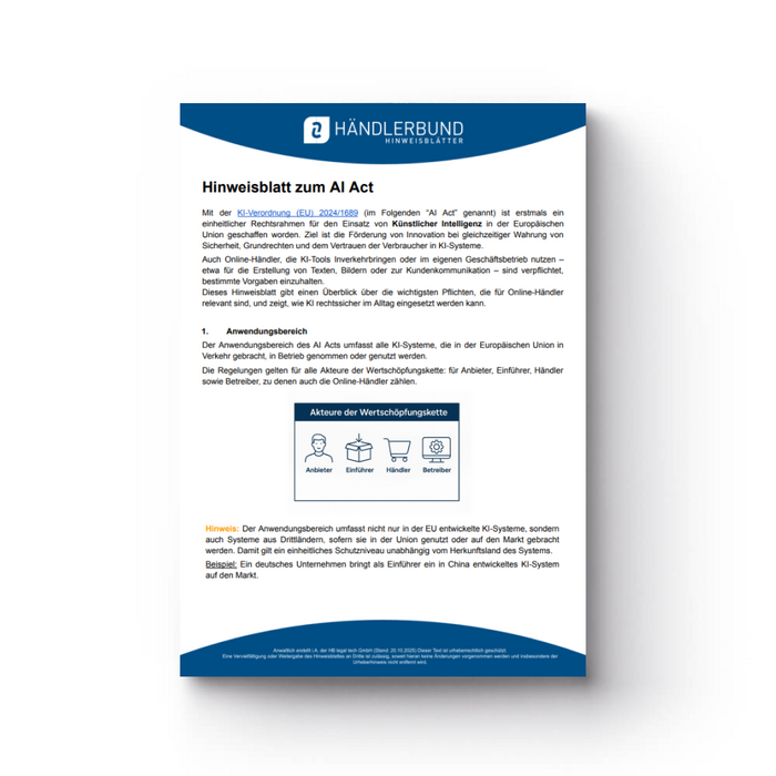Hinweisblatt zum AI Act