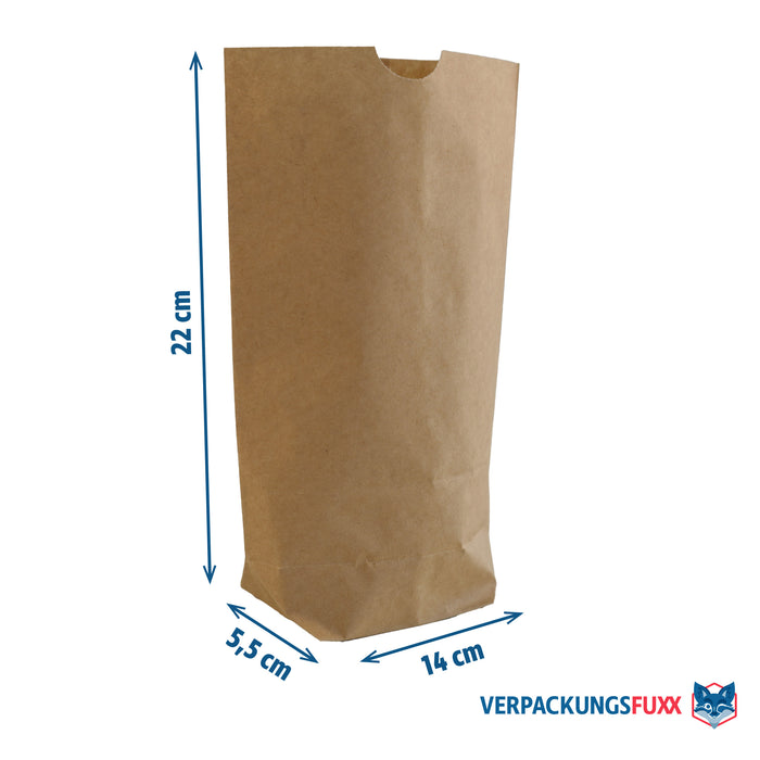 Kreuzbodenbeutel 14 x 5,5 x 21,5 cm braun von VERPACKUNGSFUXX