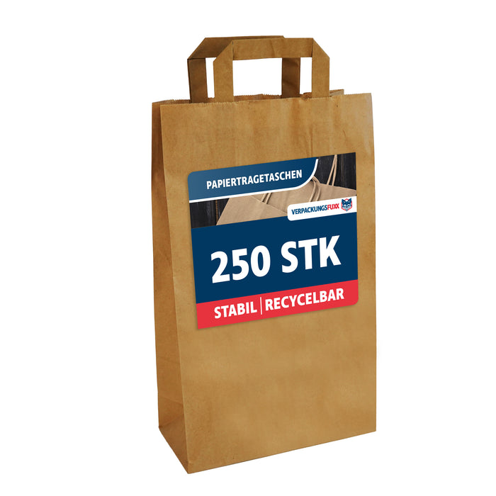 Papiertragetaschen 22 x 10 x 36 cm braun 250 Stk. von VERPACKUNGSFUXX