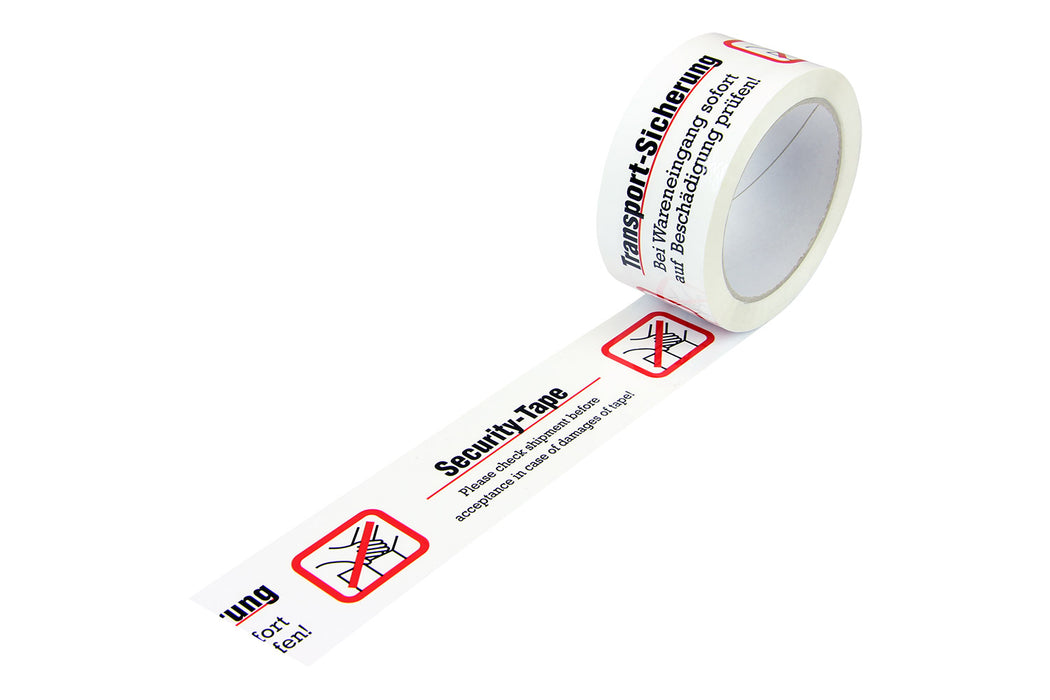 PP-Warn-Klebeband, 50mm breitx66lfm, 52µ, weiß, "Transportsicherung"