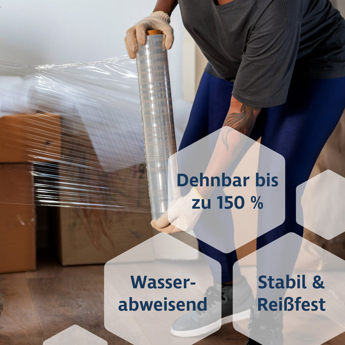 Stretchfolie 50 cm x 300 m transparent 20 µ von VERPACKUNGSFUXX