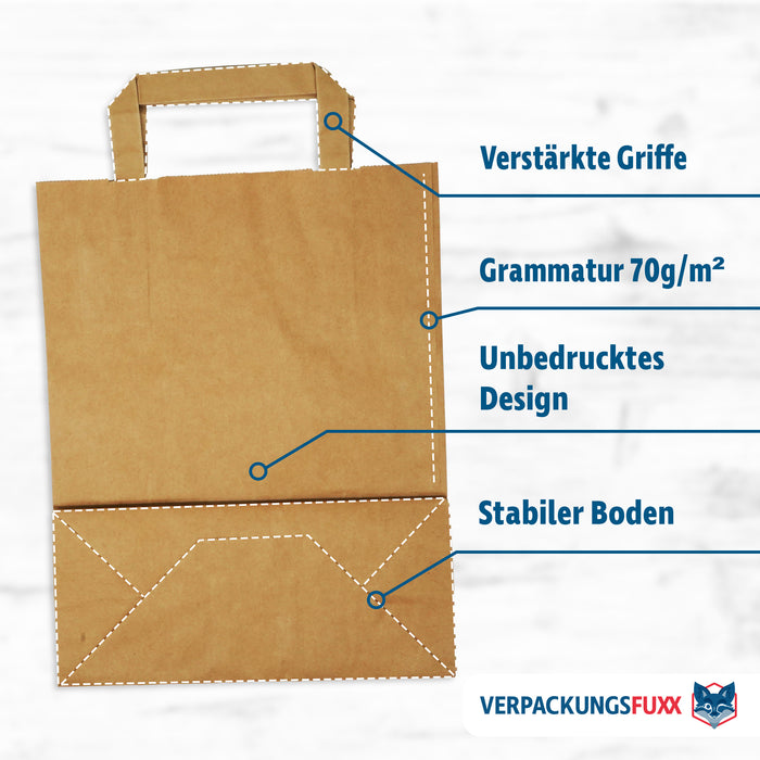 Papiertragetaschen 22 x 10 x 28 cm braun 250 Stk. von VERPACKUNGSFUXX
