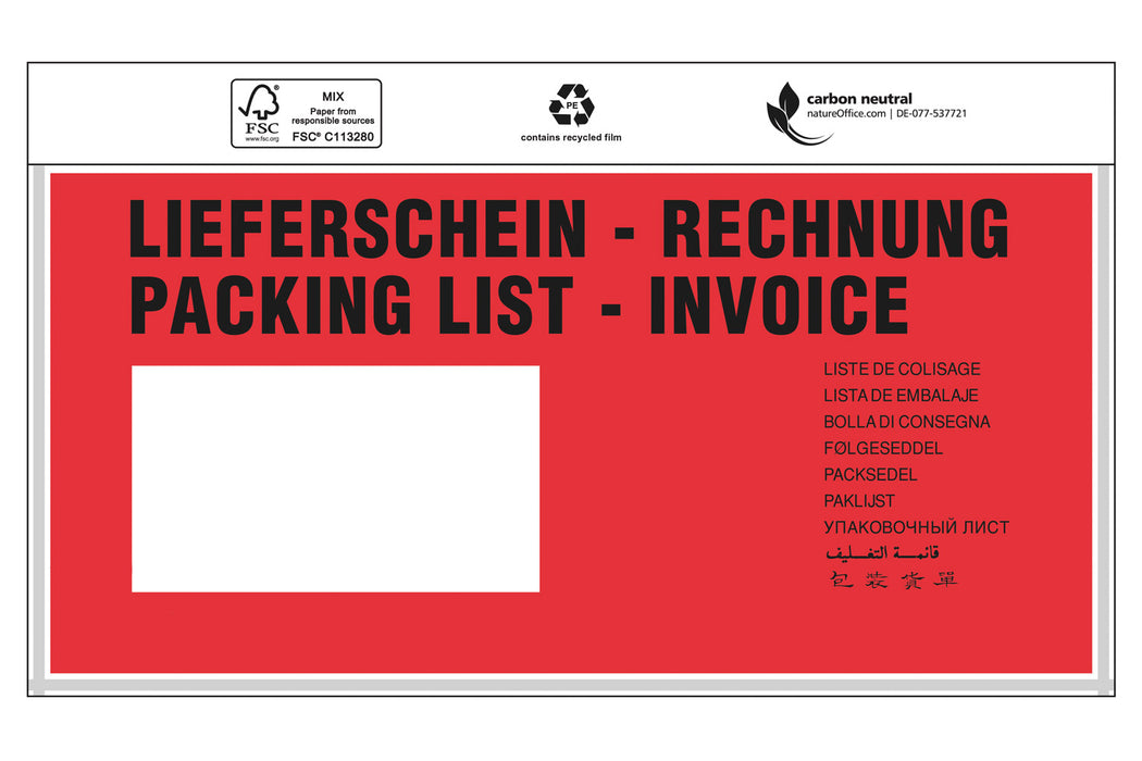 Dokumententaschen Premium, 240x110mm, DIN-lang, mit Druck "Liefersch./Rechg."