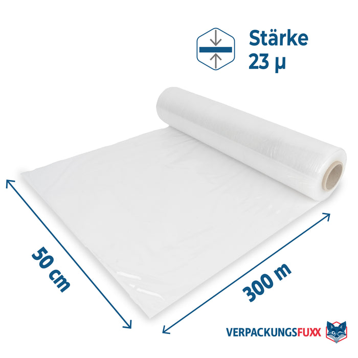 Stretchfolie 50 cm x 300 m transparent 23 µ von VERPACKUNGSFUXX