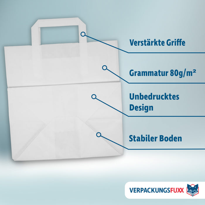 Papiertragetaschen 32 x 21 x 27 cm weiß 250 Stk. Konditorentaschen