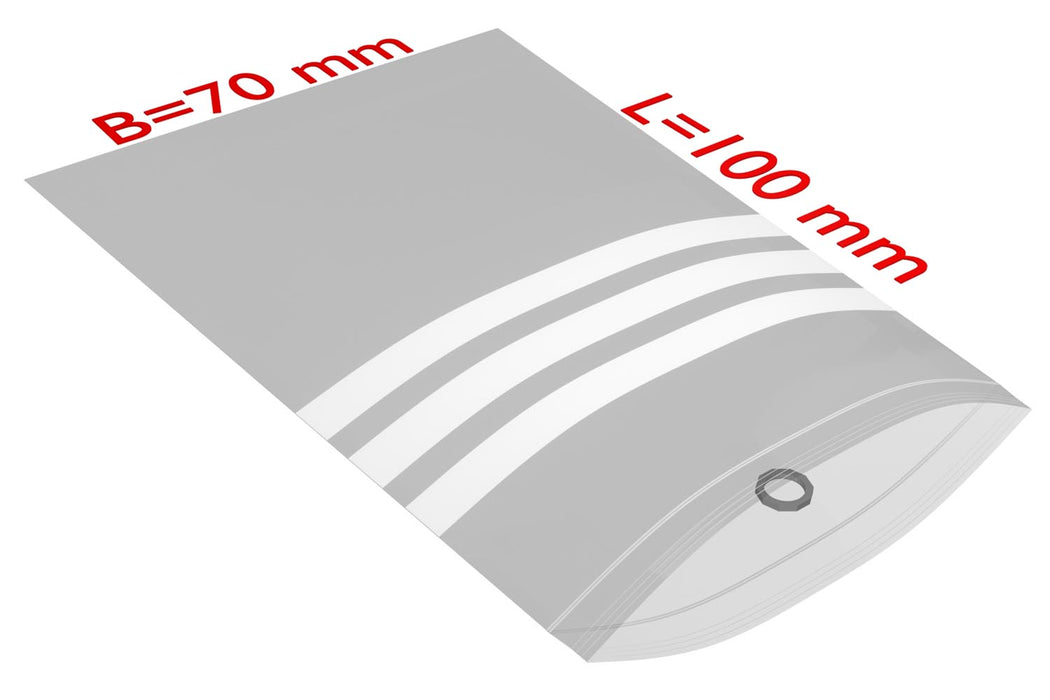 PE-Druckverschlussbeutel, 70x100mm, 50µ,transparent Beschriftungsfeld