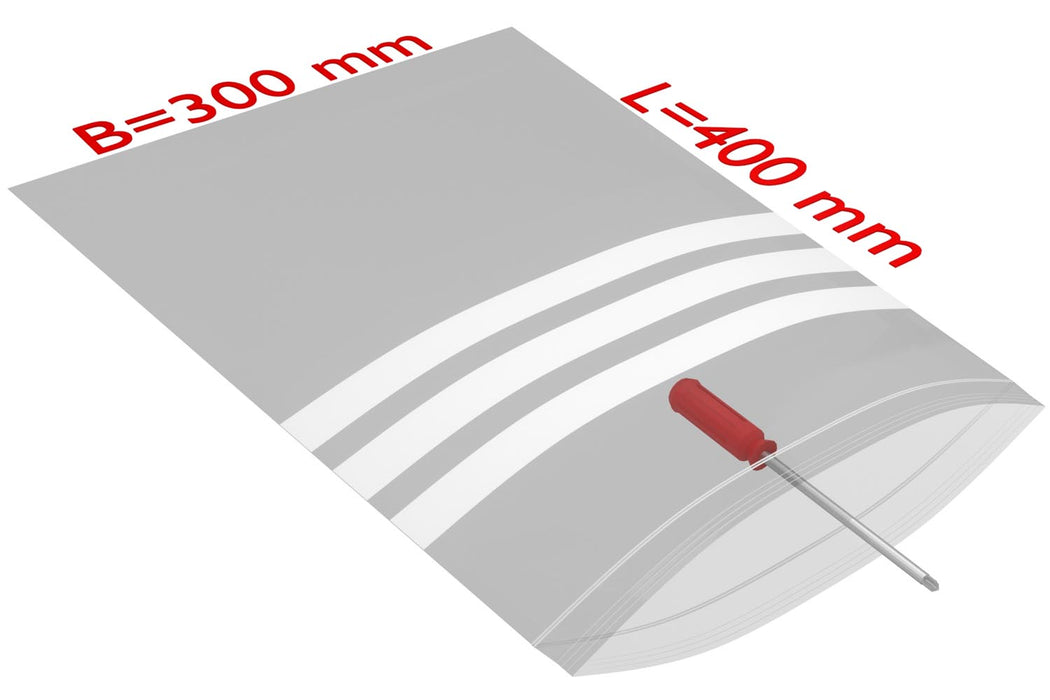 PE-Druckverschlussbeutel, 300x400mm, 50µ,transparent Beschriftungsfeld