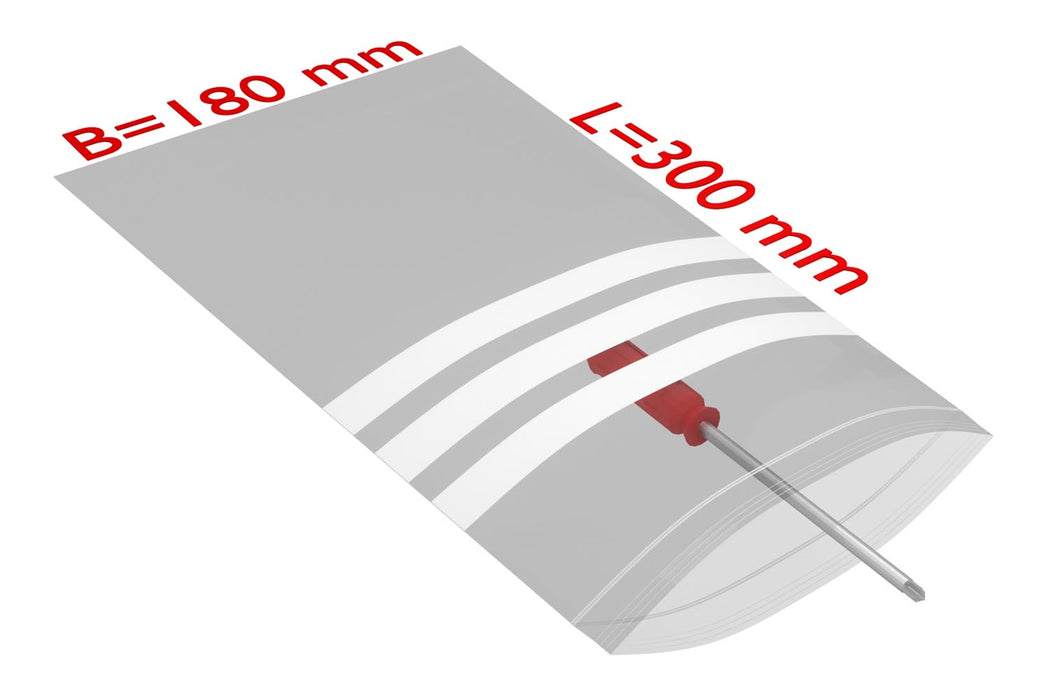 PE-Druckverschlussbeutel, 200x300mm, 90µ,transparent Beschriftungsfeld