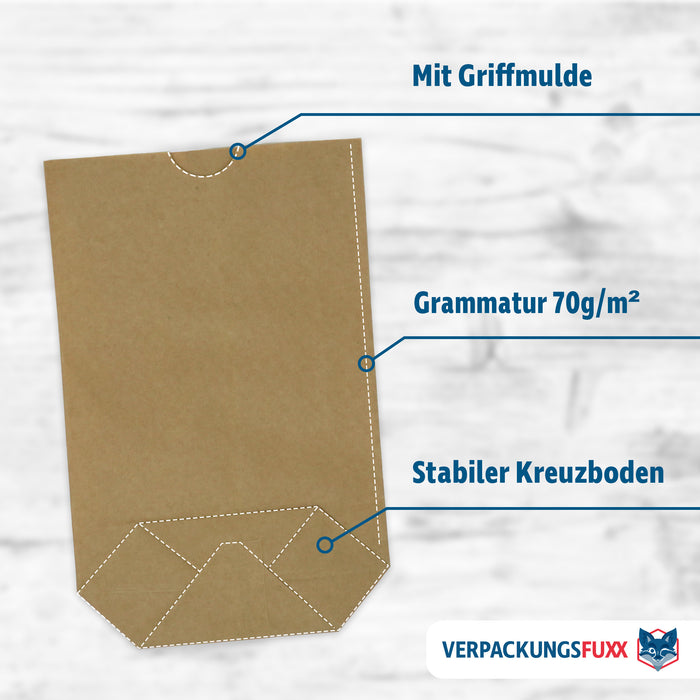 Kreuzbodenbeutel 14 x 5,5 x 21,5 cm braun von VERPACKUNGSFUXX