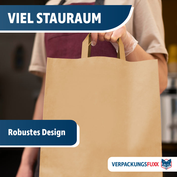 Papiertragetaschen 32 x 12 x 41 cm braun 250 Stk. von VERPACKUNGSFUXX