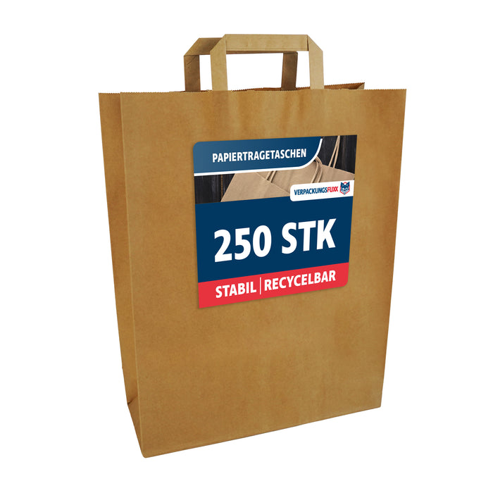 Papiertragetaschen 32 x 12 x 41 cm braun 250 Stk. von VERPACKUNGSFUXX