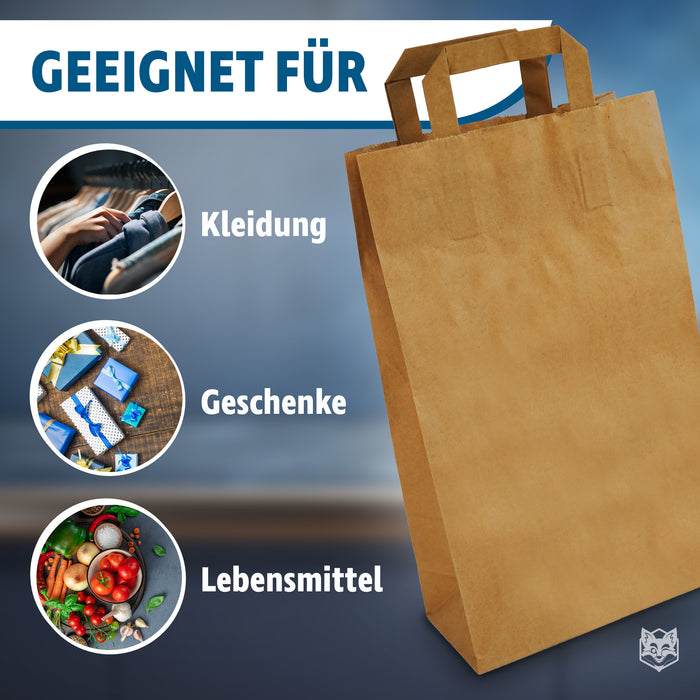 Papiertragetaschen 22 x 10 x 36 cm braun 250 Stk. von VERPACKUNGSFUXX