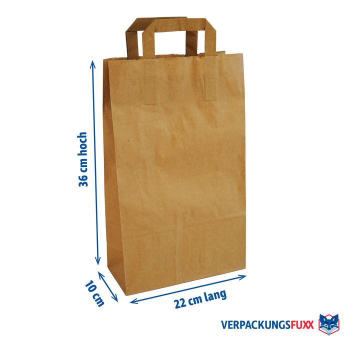Papiertragetaschen 22 x 10 x 36 cm braun 250 Stk. von VERPACKUNGSFUXX