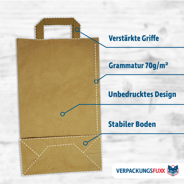 Papiertragetaschen 22 x 10 x 36 cm braun 250 Stk. von VERPACKUNGSFUXX