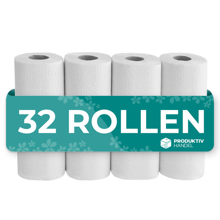 Küchenrolle 3-lagig 64 Blatt aus recyceltem Papier 32 Rollen