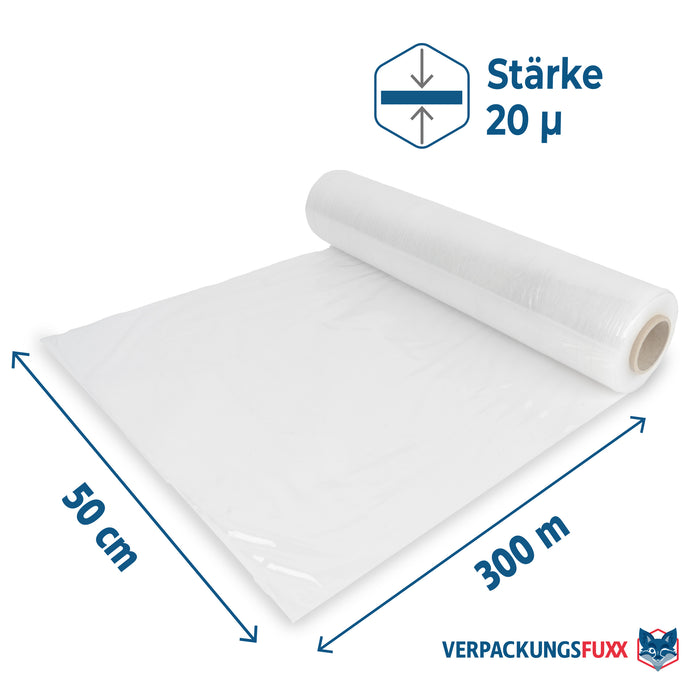 Stretchfolie 50 cm x 300 m transparent 20 µ von VERPACKUNGSFUXX